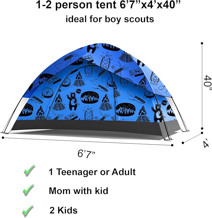 KidzAdventure 2 in 1 Kids Tent for Camping/Kids Play Tent| Backpacking Tent for Kids |Easy Set Up Camping Tent