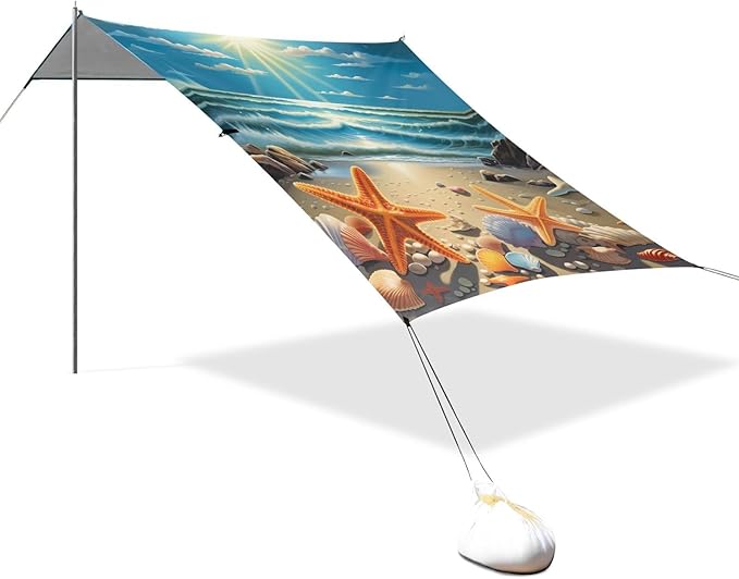 Summer Beach Seashell StarfishCamping Sun Shelters 9.2 x 10.5 FT Beach Canopy Tent Sun Shade with Carrying Bag for Camping Trips Fishing Backyard Fun or Picnics 21340948