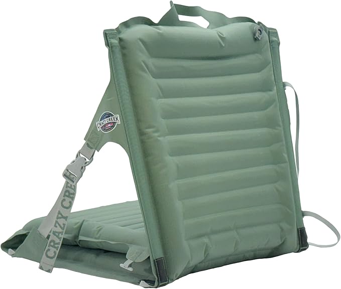 Crazy Creek Inflatable AirLounger Original Chair for Camping Backpacking Beaches Comfort on All Terrains Adjustable Straps Compact Design Dual Purpose Chair and Pad in one Spruce