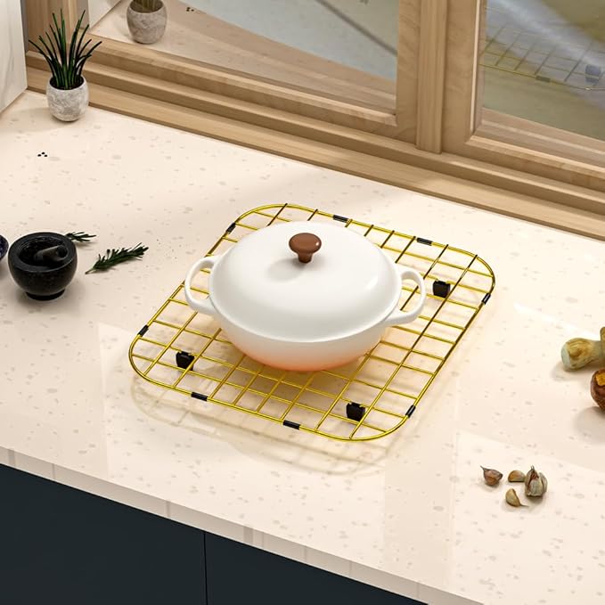 Kitchen Sink Grid Gold Sink Protector Stainless Steel Sink Grid with Center Drain 13.7L X 11.6W Sink Bottom Grid for Sink Bowl