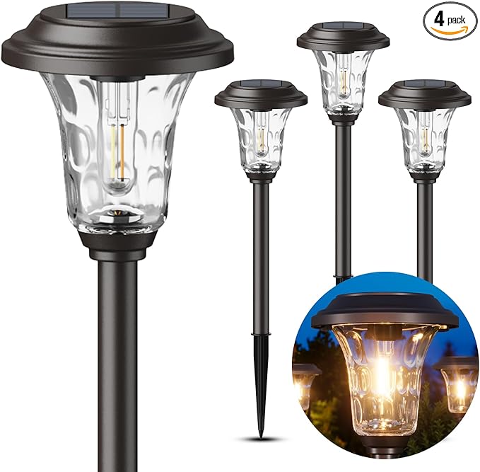 XMCOSY+ Solar Pathway Lights 4 Pack Metal Solar Lights Outdoor Waterproof 20/40LM Bright Solar Powered Garden Light for Yard Backyard Landscape Path Driveway Walkway Outside (Warm/Cool White)
