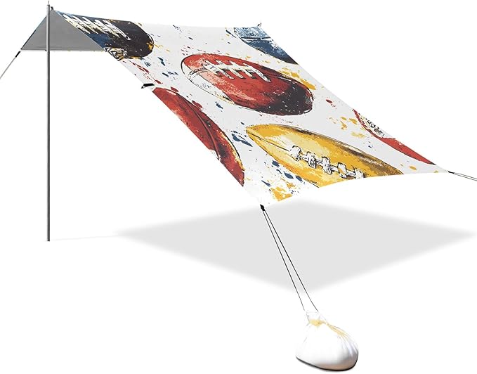 Color Rugby Pattern Camping Sun Shelter Beach Tent Portable Beach Sun Shade Outdoor Canopy for Camping Trips Fishing Picnic