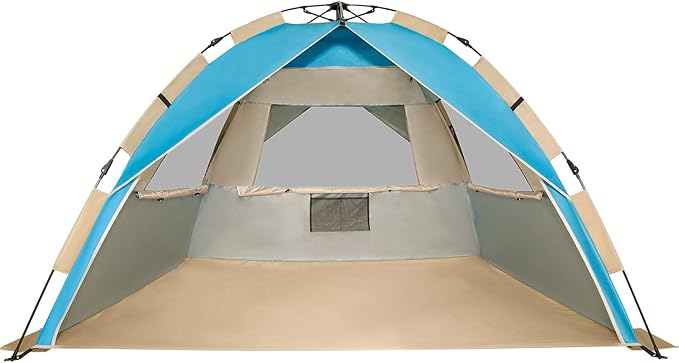 G4Free Deluxe XL Pop Up Beach Tent 3-4 Persons Easy Setup Sun Shelter Canopy with UPF 50+ UV Protection Extral Wide 70.9 in