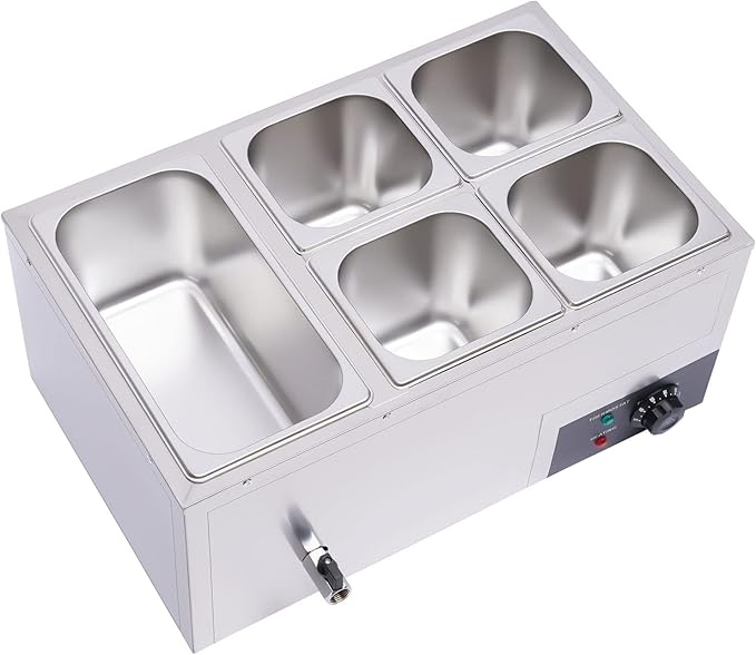 110V 5-Pan Commercial Food Warmer 600W Electric Steam Table 15cm/6inch Deep Professional Stainless Steel Buffet Bain Marie with Temperature Control for Catering and Restaurants (5-Pan)