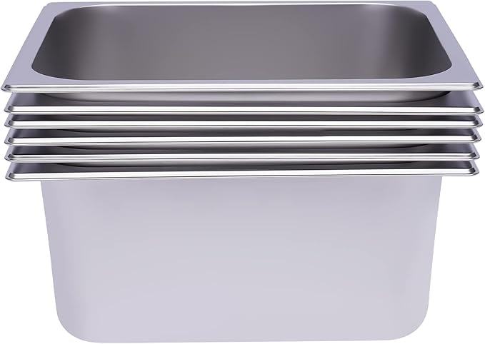 6 Pack 1/2 Size Stainless Steel Steam Hotel Pan 12.99x10.24x6in Steam Table Pan Food Service Pan for Party Kitchen Restaurant Hotel