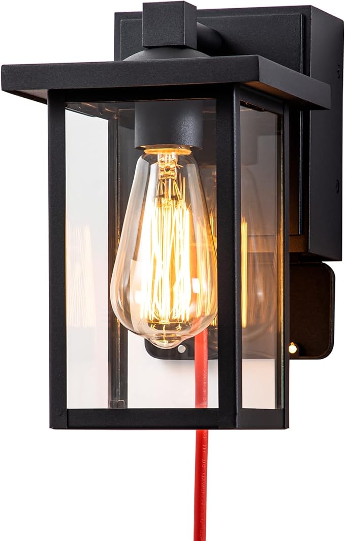Porch Lights with GFCI Outlet Black Outdoor Light Wall Mount Waterproof Exterior Light Fixture with Outlet Wall Sconce for House Garage Patio