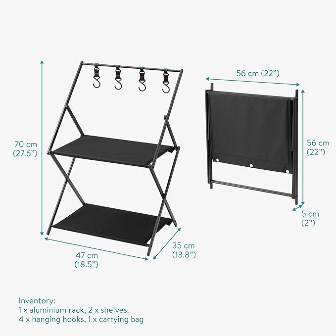 Navaris Camping Kitchen Station - Lightweight Durable &amp Foldable Camp Table - Pop Up Outdoor Folding Tables Ideal for Beach Picnic &amp Tailgate Use - Portable 2-Tier Cooking Shelf