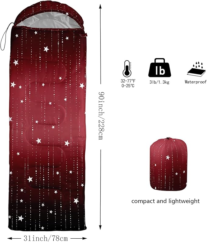 QOOMO Camping Sleeping Bags3 Season Warm &amp Cool WeatherLightweightWaterproof Sleeping Bags for Adults &amp KidsTravelingand OutdoorsCamping Gear Equipment