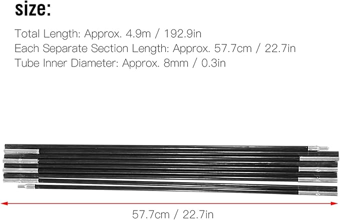 Tent Tarp Poles 4.9M Universal 9 Sections Fiberglass Camping Tent Pole Bars Camping Awning Poles Tent Pole Support Frames Kit Outdoor Support Rods Awning Frames Kit