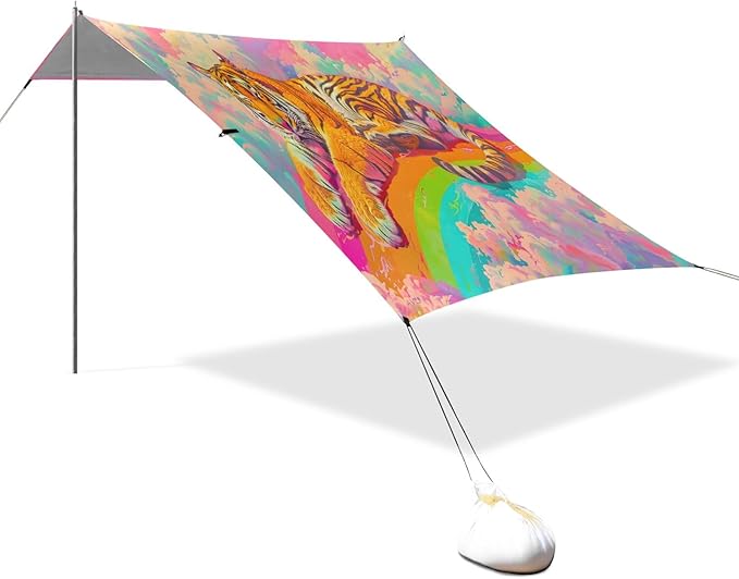 Camping Sun Shelters Animal Tiger in Rainbow Beach Canopy 126 * 110.2in