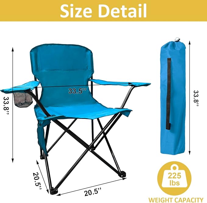 Camping Chair 2 Pack Portable Folding Chair with Cup Holder and Cooler Bag 285lbs Capacity Upgraded Foldable Chair for Outdoor Beach Fishing Backpacking Sky Blue