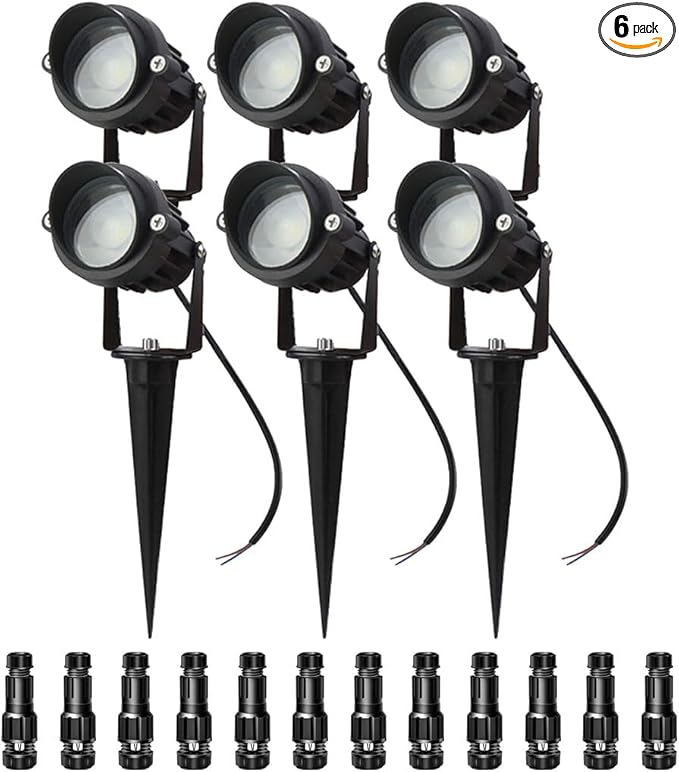 LAVAED 10W LED Landscape Lights 12V Outdoor Spotlight with Connectors Low Voltage Landscape Lighting Warm White Waterproof Yard Uplight(6 Pack)