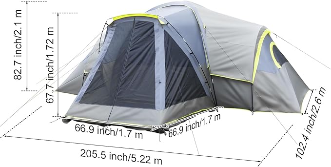 Family Camping Tent 10 Person Family Tent with Included Rainfly Carry Bag and Spacious Interior Fits Three Rooms and Sets Up in 15 MinutesDark Gray