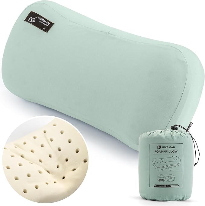 HIKEMAN Camping Memory Foam Pillow - Ultralight Washable Camping Essentials Backpacking Travel Pillow for Outdoor Camp Sport Airplanes Hiking(Wathet)