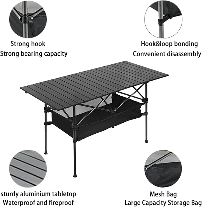 Outdoor Folding Portable Picnic Camping Table Easy Carry Folding Table with Storage Bag Heavy Duty for RV BBQ Cooking Indoor Outdoor Party Patio Picnic (Medium)