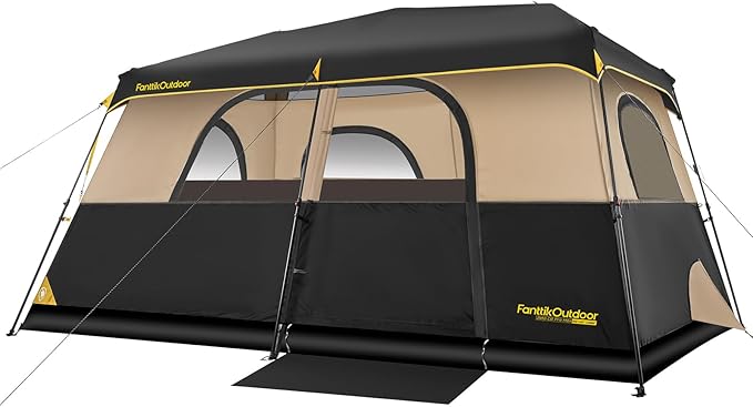 FanttikOutdoor Instant Cabin Tent 6/8/10/12 Person Camping Tent Setup in 60 Seconds with Rainfly &amp Windproof Portable with Carry Bag for Family Camping &amp Hiking Upgraded Ventilation Khaki