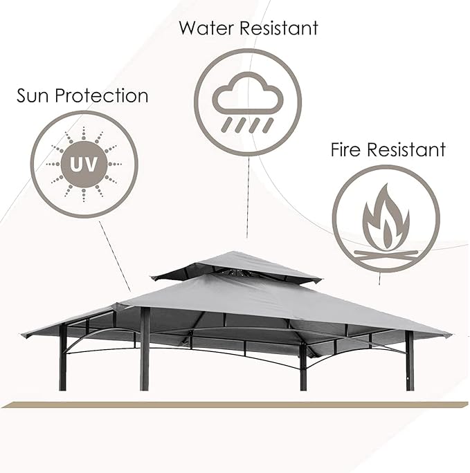 Grill Gazebo Replacement Canopy Roof – Hugline 5x8 Outdoor Grill Shelter Canopy Top Double Tiered BBQ Tent Cover Fit for Model L-GG001PST-F (Gray)