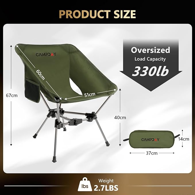 Camping Chair Backpacking Portable Hiking Ultralight Small Lightweight Folding Chair for Outdoor Camp Beach Picnic Concert Supports 330lbs (Green1PCS)