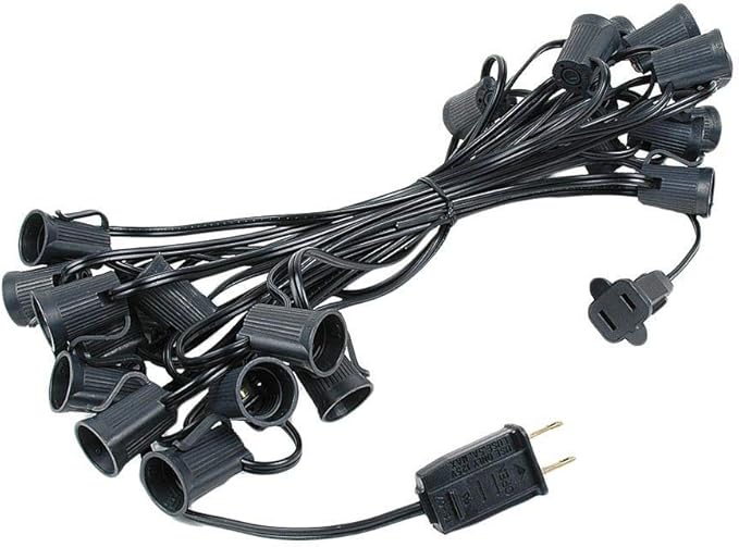 25 Foot G50 Outdoor Patio String Lights with 25 Purple Globe Bulbs – Indoor Outdoor String Lights – Market Bistro Café Hanging String Lights – C9/E17 Base - Black Wire