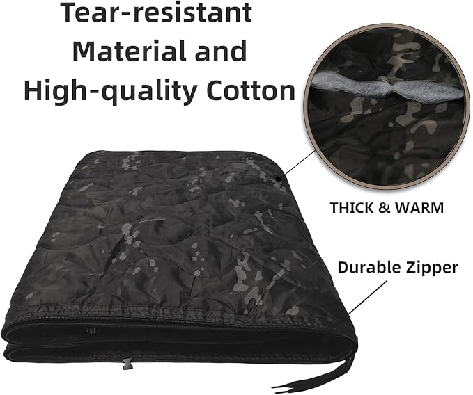 Camo Poncho Liner Army Blanket Military Sleeping Bag with A Compression Carrying Bag for Traveling Hiking Camping Outdoor Survival Car Blanket