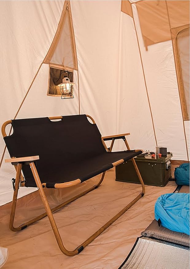 UNISTRENGH Waterproof Cotton Canvas Cabin Tent 4 Season Outdoor Family Camping Tent Shelters with Awning &amp Extra Wide Mesh Doors