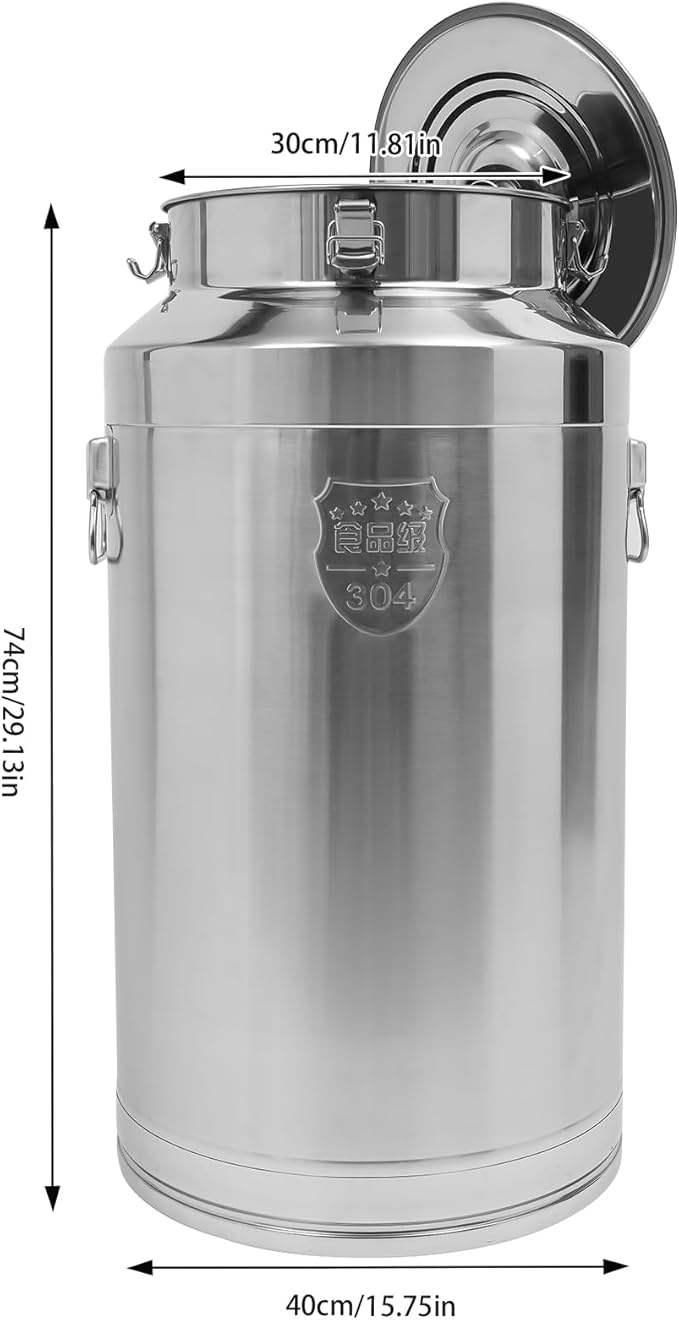 Stainless Steel Milk Can 88L/23.3Gal Storage Bucket Airtight Canister with Lid Wine Oil Beverage Storage Container for Kitchen Restaurant Party W15.8*H29.1in