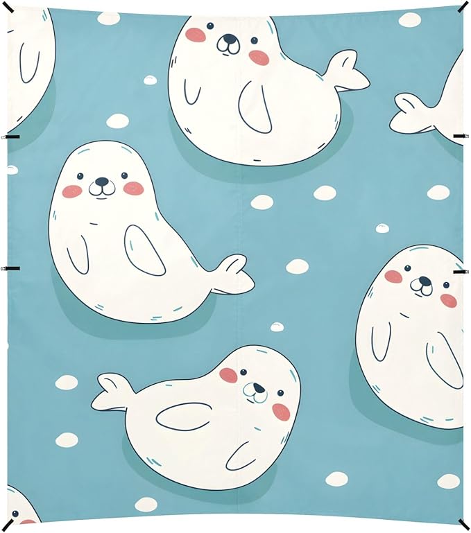 Cute Cartoon Seal Seamless Picture Camping Sun Shelter Beach Tent Portable Beach Sun Shade Outdoor Canopy for Camping Trips Fishing Picnic