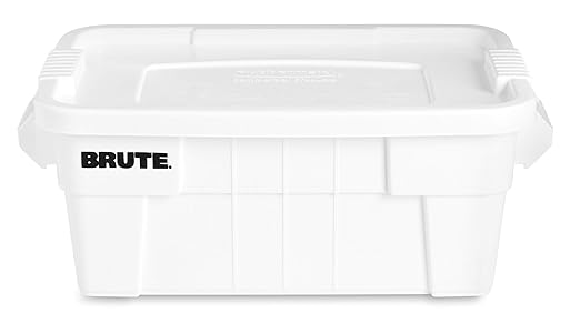 Rubbermaid Commercial Products BRUTE Tote Storage Bin with Lid 14-Gallon White Rugged/Reusable Boxes for Moving/Camping/Garage/Basement Storage Pack of 6