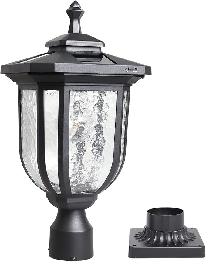 KMC KMC IGHTING ST4322Q Solar Lamp Post Lights 120 Lumen Die-Casting Aluminum Black with 3-Inch Fitter Base Black Pier Mount for Outdoor Garden Post Pole Landscape Yard