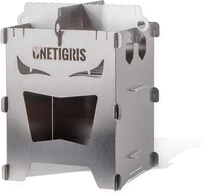 OneTigris Camping Backpacking Stove Portable Foldable Burning Wood Stove for Outdoor Hiking Picnic BBQStainless Steel (Medium)