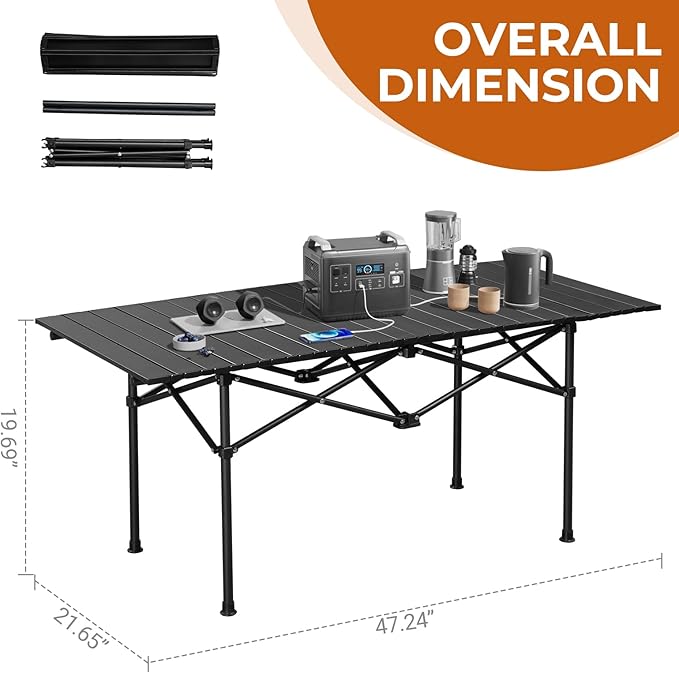 Outvita Beach Picnic Table Lightweight Roll Up Low Camping Table Portable Folding Table with Carrying Bag for Outdoor BBQ Sand Picnic Party Patio 47 Inches
