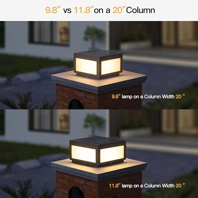 Large Solar Post Lights Outdoor Square Solar Pillar Lights 12x12 Solar Power Column Light Waterproof Modern Post Lamps Outdoor Dusk to Dawn Lantern Column Lamp for Driveway Entrance Pillars