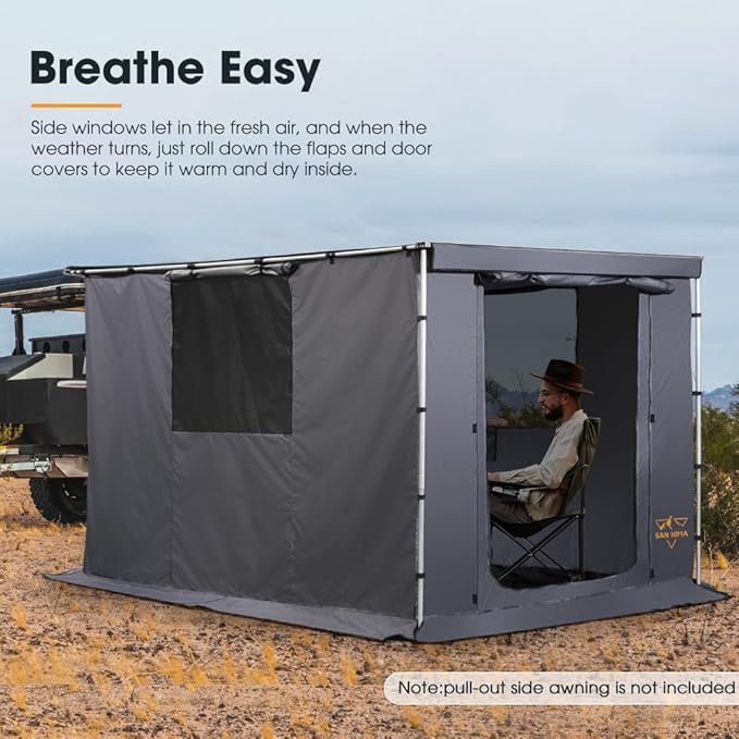 SanHima Awning Room with Floor 8.2Ft x 10Ft - Breatheable Mesh Tent Waterproof Sun Shelter for Overland Camping for SanHima Pull-Out Side Awning 8.2Ft x 10Ft (Not Included)