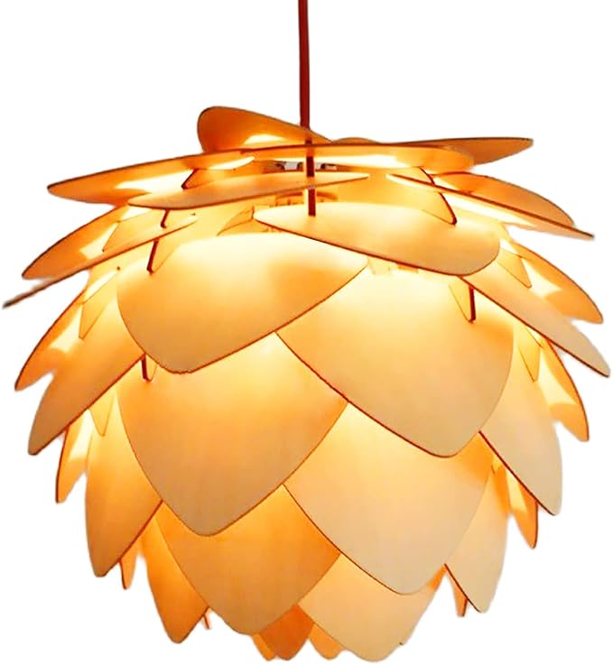 Modern Art Wood Wooden Pinecone Pendant Lights Christmas Decorations for Home Restaurant Farmhouse Hanging Lamps Home Living Room Kitchen Island Dining Room Entryway Hallway Fixtures (12'')