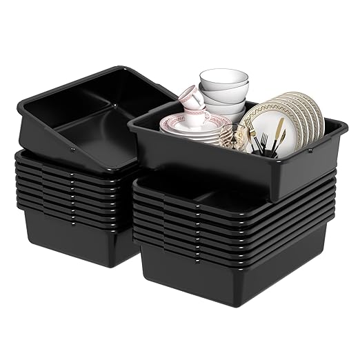 Sadstory 8 L Plastic Small Commercial Bus Tubs Food Service Bus Tub Tote 18 Packs Black