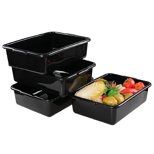 Jekiyo 4 Pack Small Commercial Bus Tub Box 8 Liter Plastic Bus Tray Black Wash Basin