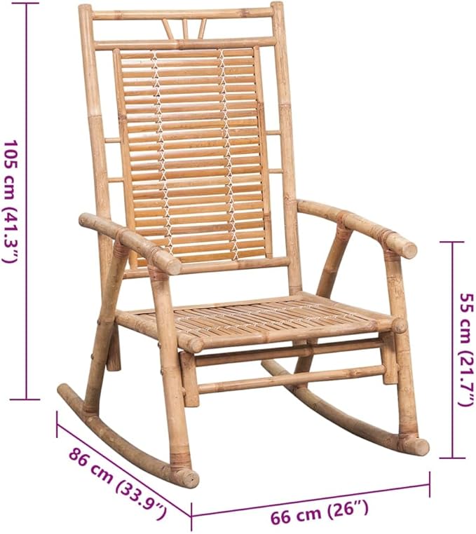 Outdoor Rocking Chair with Cushion Natural Bamboo Patio Chair for Garden &amp Living Room Waterproof &amp UV Resistant Comfortable Adult Rocker for Relaxing