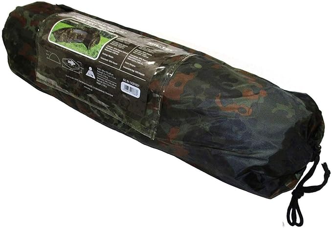 Mil-Tec Recom 1-Person Compact Lightweight Durable Weatherproof Wind &amp Storm-Resistant Easy-to-Install Tactical Outdoor Hiking Camping Tent with Zipper Entrance &amp Mosquito Net