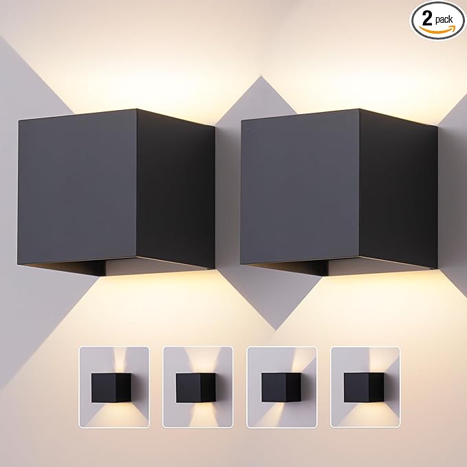 2 Pack LED Outdoor Wall Sconces Exterior/InteriorModern Square Aluminum Wall Light Fixture SetVariable Beam IP65 Waterproof Lights 12W Warm Light 3000K Up and Down Wall Lighting Fixtures.