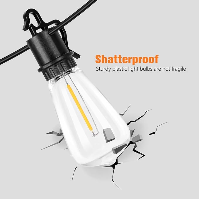 Solar String Lights Outdoor Waterproof 35FT with Shatterproof ST38 LED Bulbs 2700K Solar Lights with Remote Solar String Lights for Outside Camping Yard