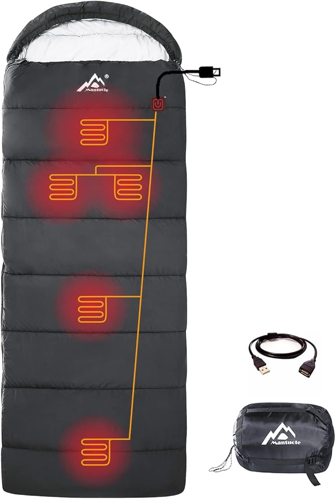 Heated Sleeping Bag - 5pcs Multi USB Power Support Heating Pads Operated with Battery Power Bank or Other USB Supplies Portable Compact Envelope Style Bag