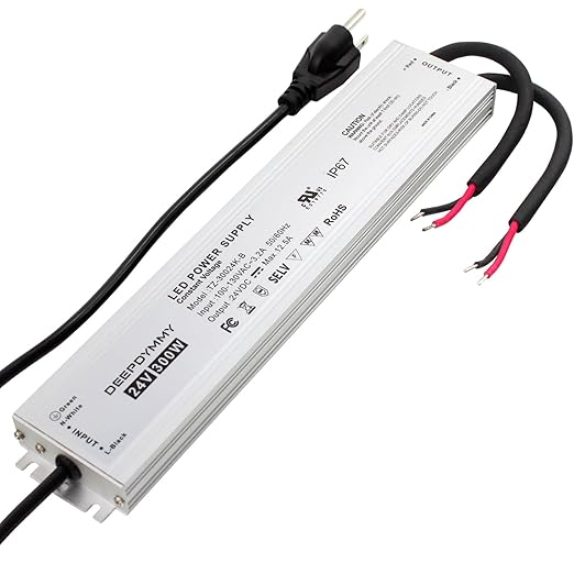 24V DC Power Supply 300W - Ultra Slim LED Driver Low Voltage Transformer with 3-Prong Plug &amp 3.3ft Cable IP67 Waterproof for LED Strip Lights Outdoor Lighting