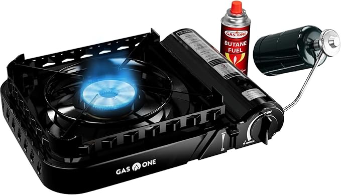 GasOne 15000 BTU Propane or Butane Stove Dual Fuel Stove Portable Camping Stove - Patented - with Carrying Case Great for Emergency Preparedness Kit