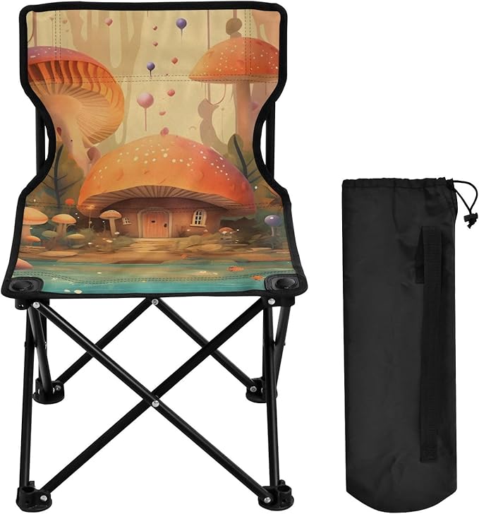 Mushroom Forest Portable Camping Chairs Folding Chair - Durable Oxford Fabric Lightweight Iron Frame Easy Fold Design - Ideal for Outdoor Activities Camping Fishing and Travel