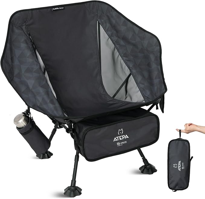 ATEPA UFO3.0 Backpacking Camping Chair Ultralight Extra Wide Comfortable Folding Chairs Heavy Duty Portable Hexagon Ergonomic Height Adjustable Seat with Anti-Sinking Feet for Hiking Outdoor Black