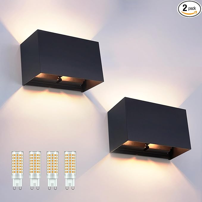 KICAAO 2 Pack Modern Wall Sconce 16W IP65 Waterproof LED Modern Outdoor Wall Light Fixtures Suitable for Indoor and Outdoor Replaceable G9 LED BulbAdjustable Light Angle(Warm Light 3000K)