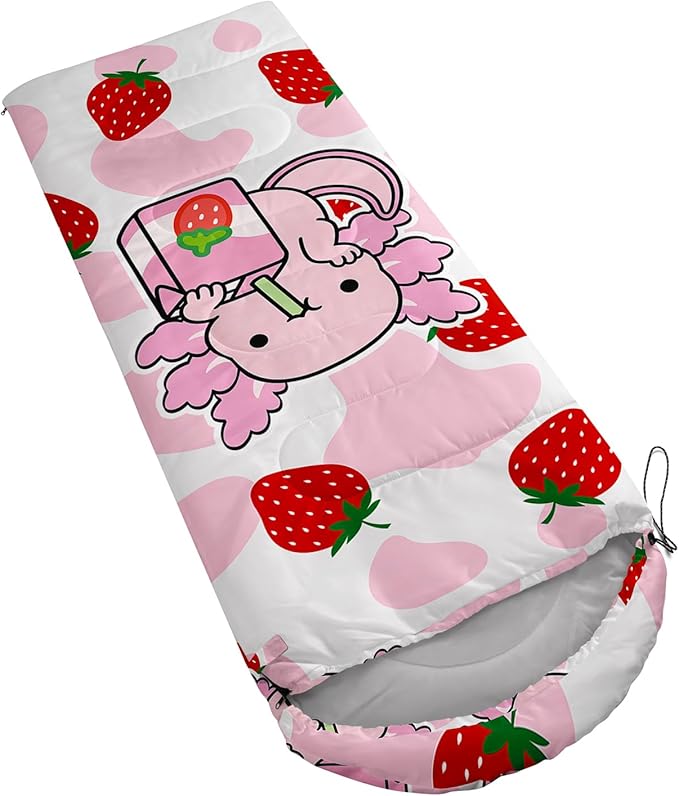 QOOMO Axolotl Cute Camping Sleeping Bags3 Season Warm &amp Cool WeatherLightweightWaterproof Sleeping Bags for Adults &amp KidsTravelingand Outdoors