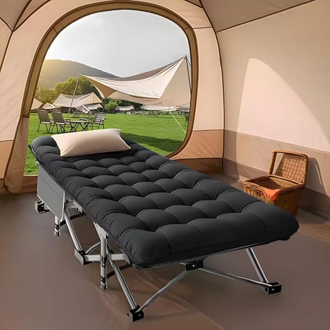 700LBS Extra-Large Folding Outdoor Camping Bed with Mattress Portable Folding Guest Bed Heavy-Duty Sleeping bedwith Storage Bag Suitable for Travel and Leisure (Black 700lbs)