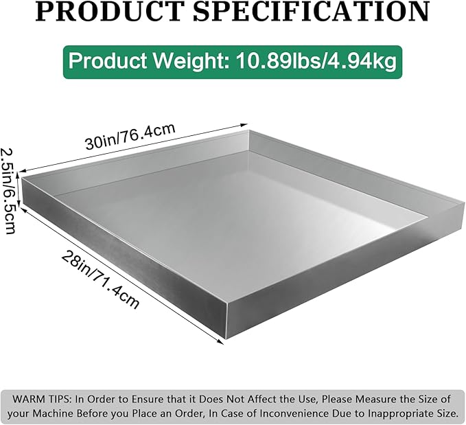 Washing Machine Pan Heavy Duty 28X30X2.5 Inch Washer Drain Pan 304 Stainless Steel Washing Machine Tray for Floor Protection Leak Proof Washer Pan Tray
