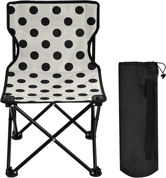 Trendy Polka Dot Black Beige Foldable Camp Chair Ultralight Foldable Chairs Indoor with Carrying Bag